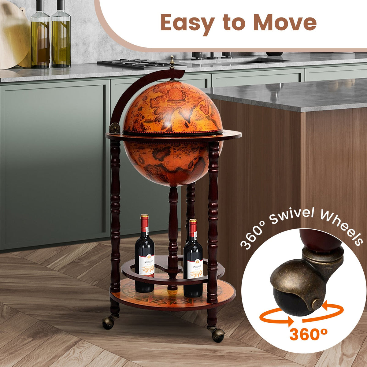 16th Century Wood Globe Wine Bar Stand-Wine Racks-DECOROLALA
