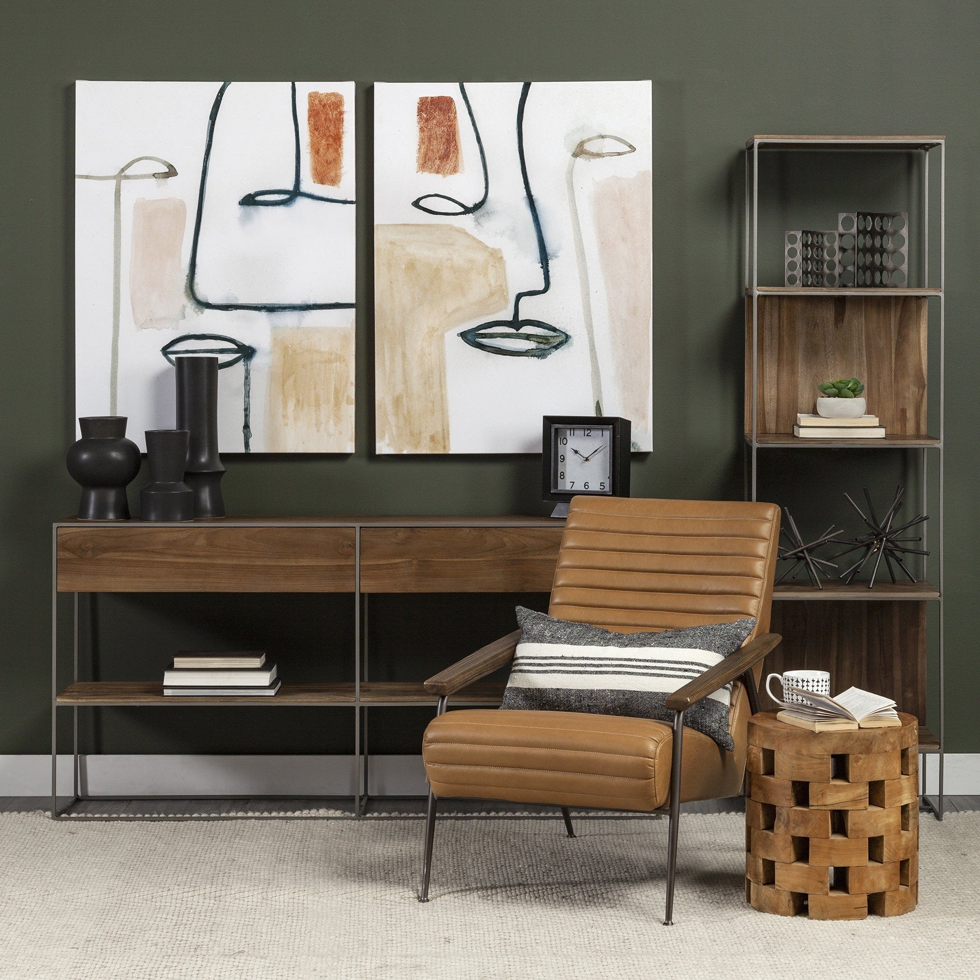 17" Black Abstract Cylinder Ceramic Table Vase-Vases-DECOROLALA