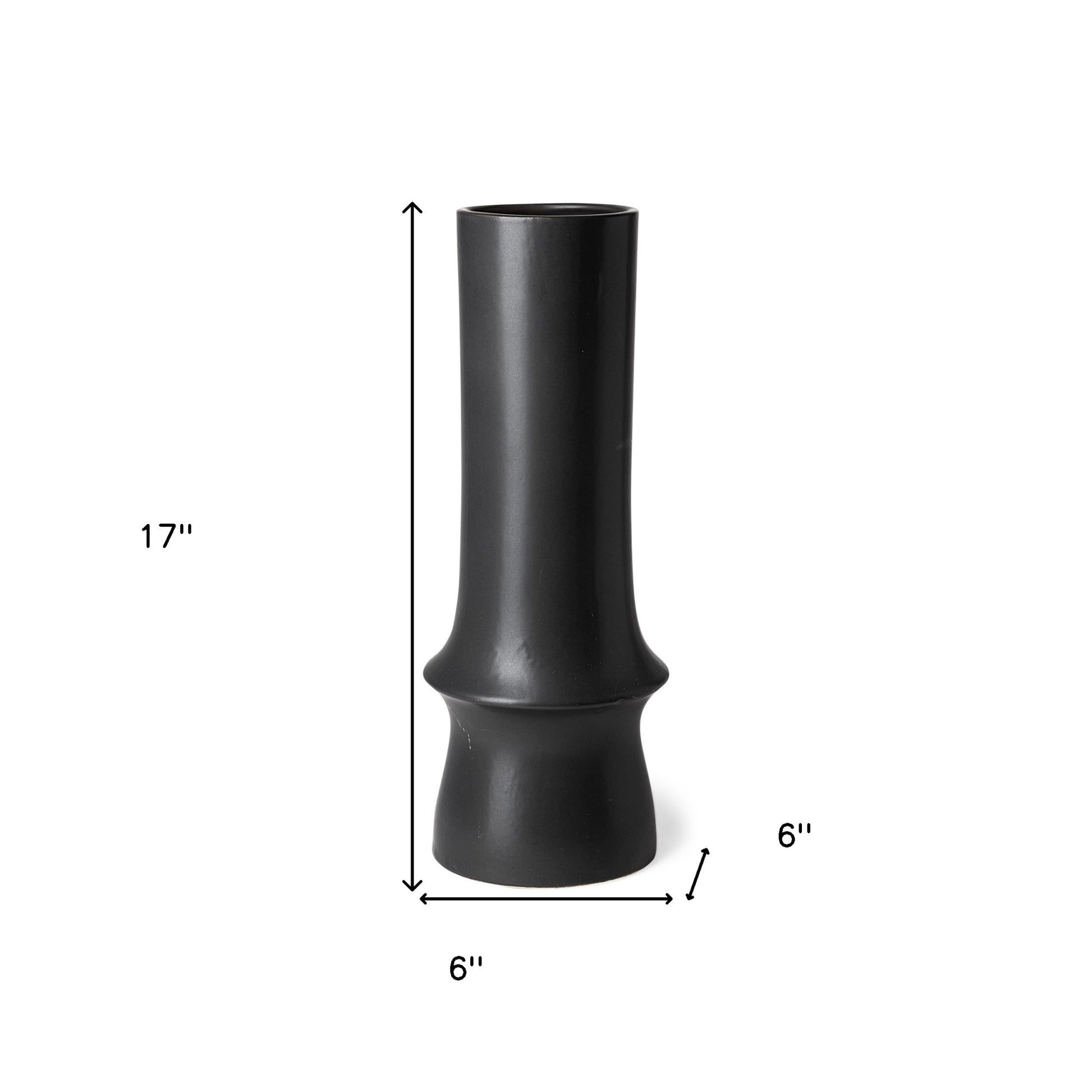 17" Black Abstract Cylinder Ceramic Table Vase-Vases-DECOROLALA