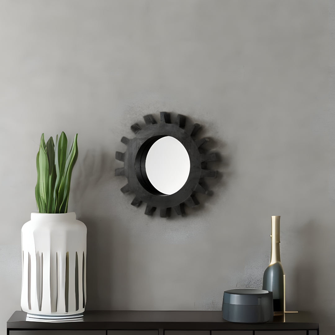 17" Black Abstract Wood Framed Accent Mirror-Mirrors-DECOROLALA