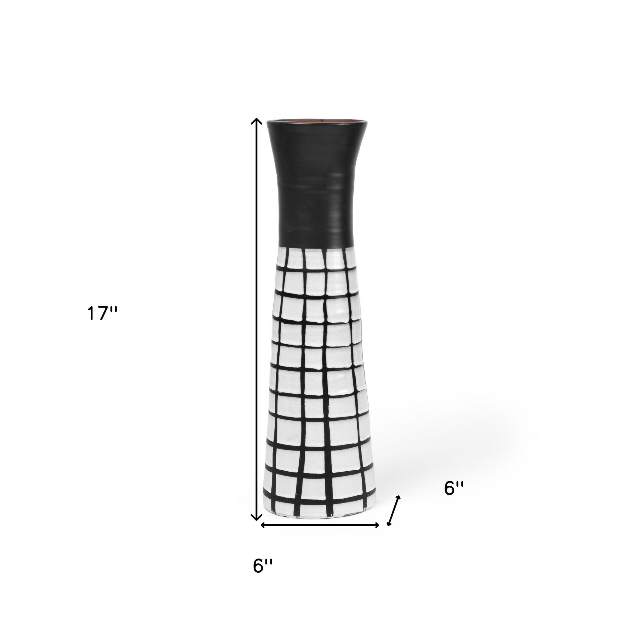 17" Black And White Abstract Cylinder Ceramic Table Vase-Vases-DECOROLALA