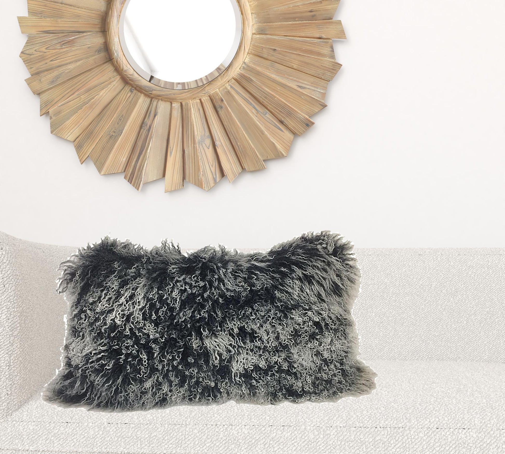 17" Black Genuine Tibetan Lamb Fur Pillow With Microsuede Backing-Accent Throw Pillows-DECOROLALA