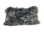 17" Black Genuine Tibetan Lamb Fur Pillow With Microsuede Backing-Accent Throw Pillows-DECOROLALA
