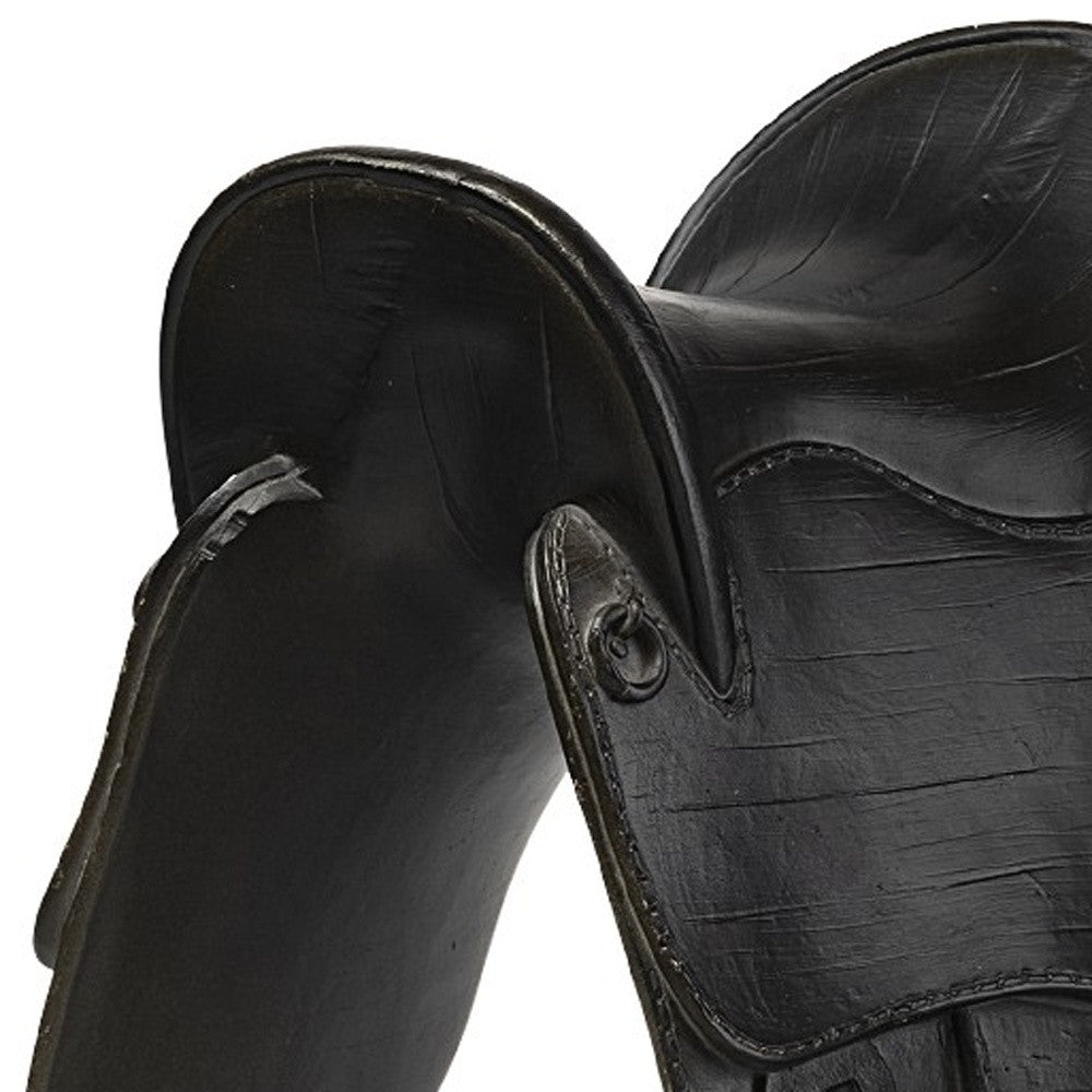 17" Black Metal And Resin English Horse Saddle Tabletop Sculpture-Sculptures-DECOROLALA