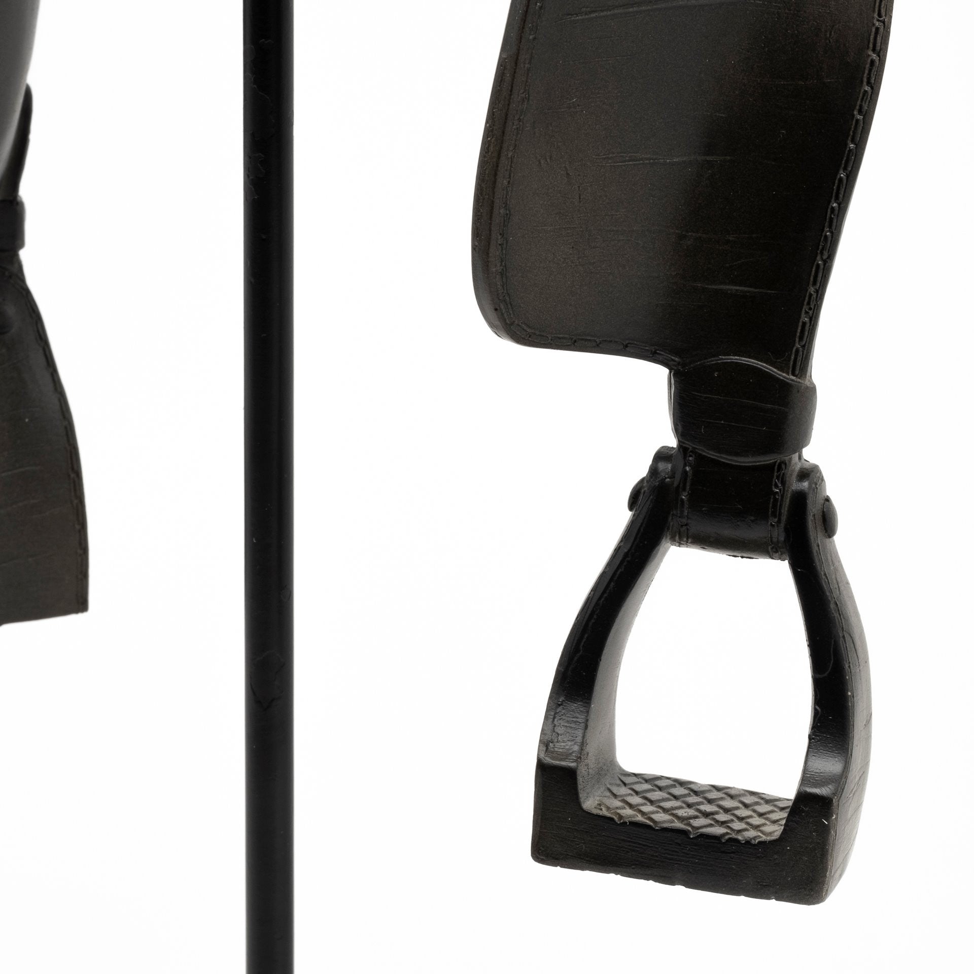 17" Black Metal And Resin English Horse Saddle Tabletop Sculpture-Sculptures-DECOROLALA