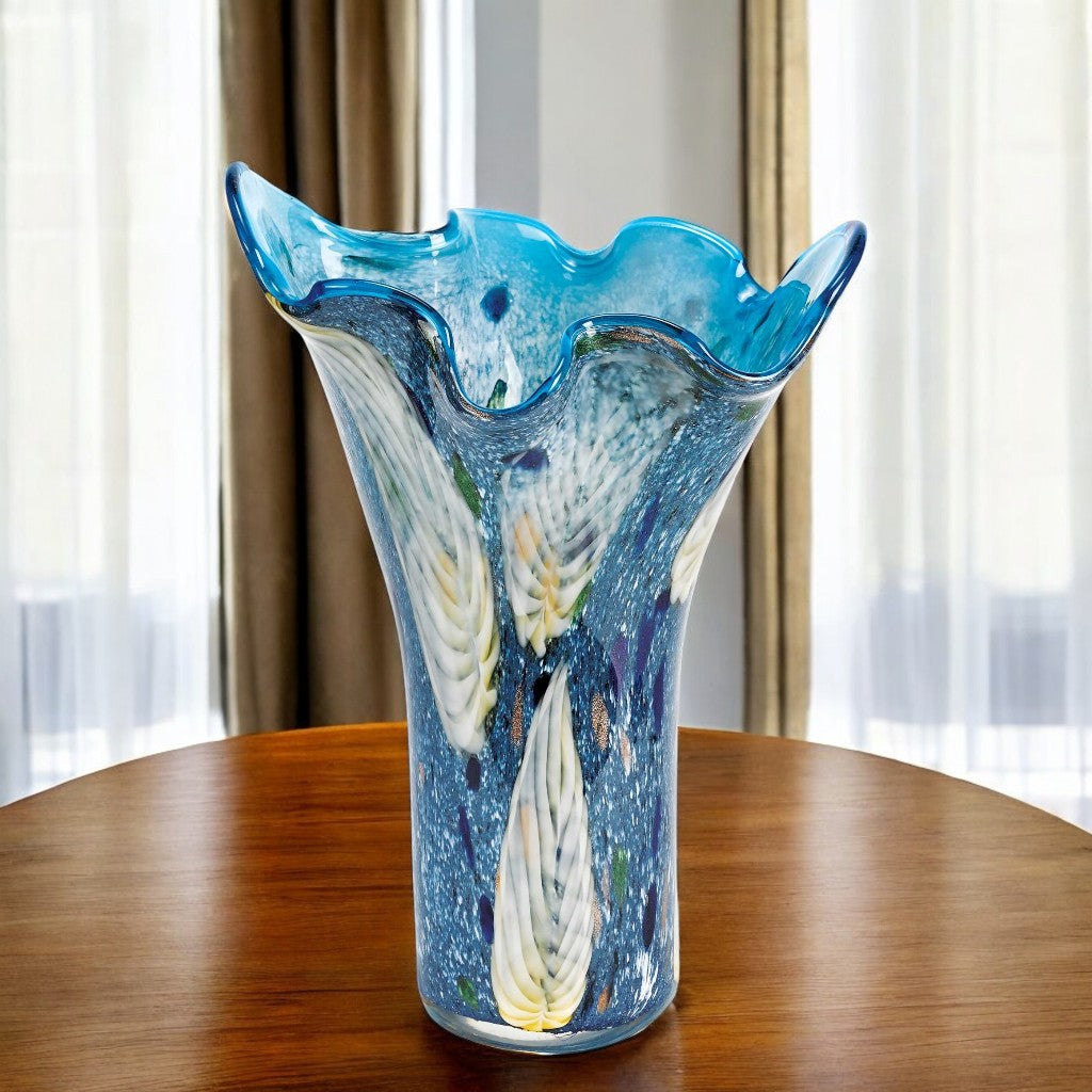 17" Blue And Green Cylinder Crystal Glass Table Vase-Vases-DECOROLALA