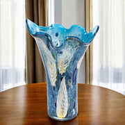 17" Blue And Green Cylinder Crystal Glass Table Vase-Vases-DECOROLALA