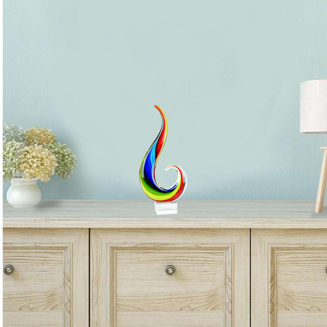 17" Blue and Red Murano Glass Modern Abstract Tabletop Sculpture-Sculptures-DECOROLALA