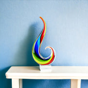 17" Blue and Red Murano Glass Modern Abstract Tabletop Sculpture-Sculptures-DECOROLALA