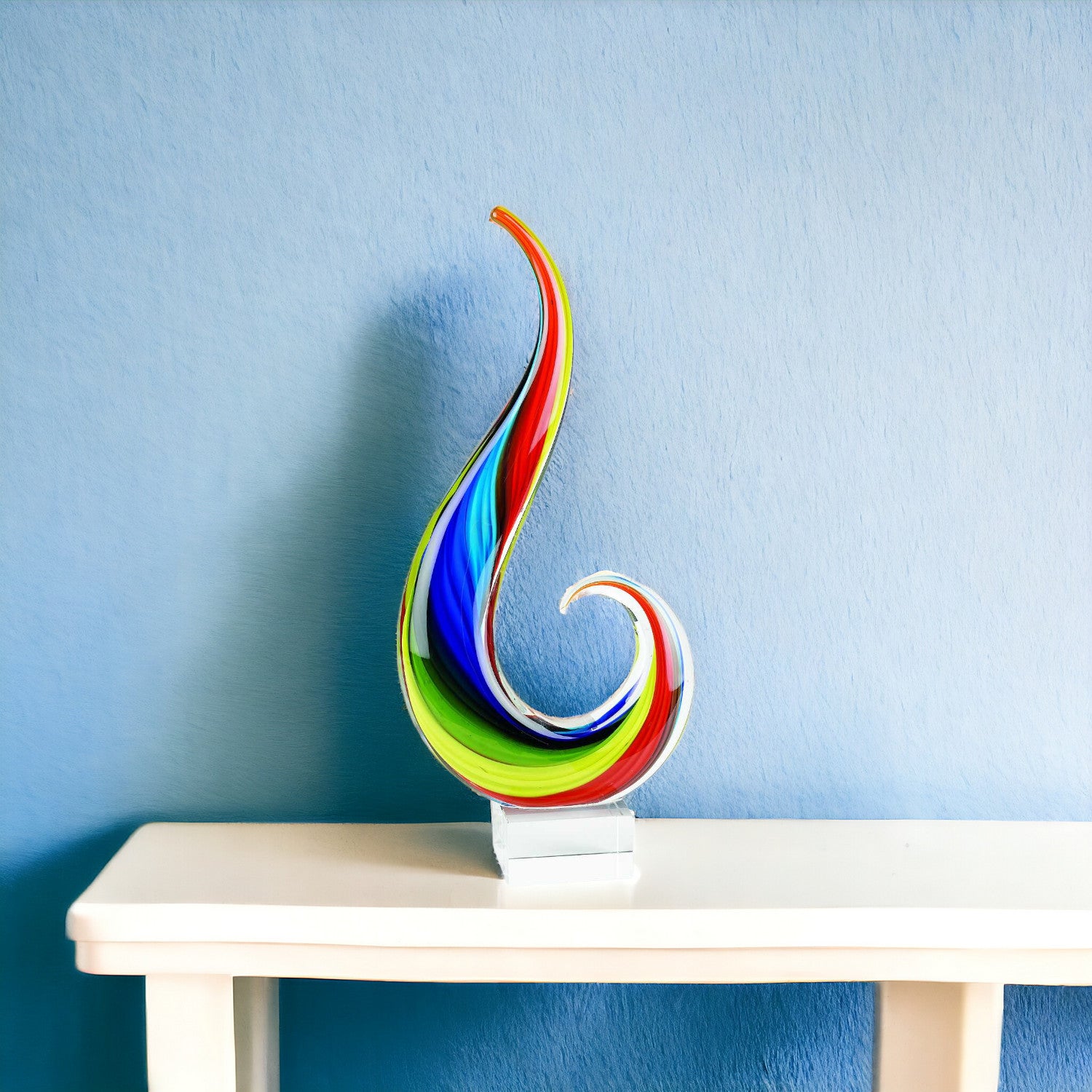 17" Blue and Red Murano Glass Modern Abstract Tabletop Sculpture-Sculptures-DECOROLALA