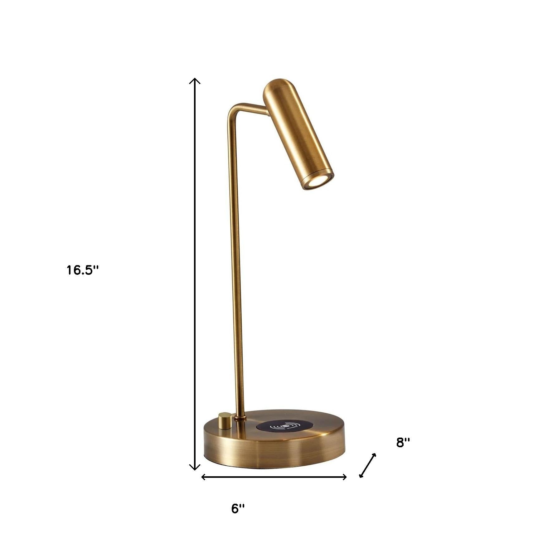 17" Brass Metal LED Desk Lamp With USB And Wireless Charging-Table Lamps-DECOROLALA