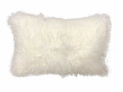 17" Bright White Genuine Tibetan Lamb Fur Pillow With Microsuede Backing-Accent Throw Pillows-DECOROLALA