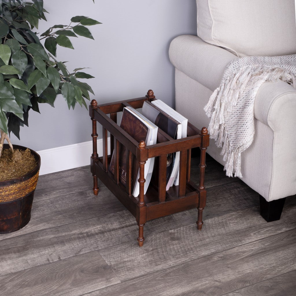 17" Brown Solid Wood Magazine Holder-Organizers-DECOROLALA