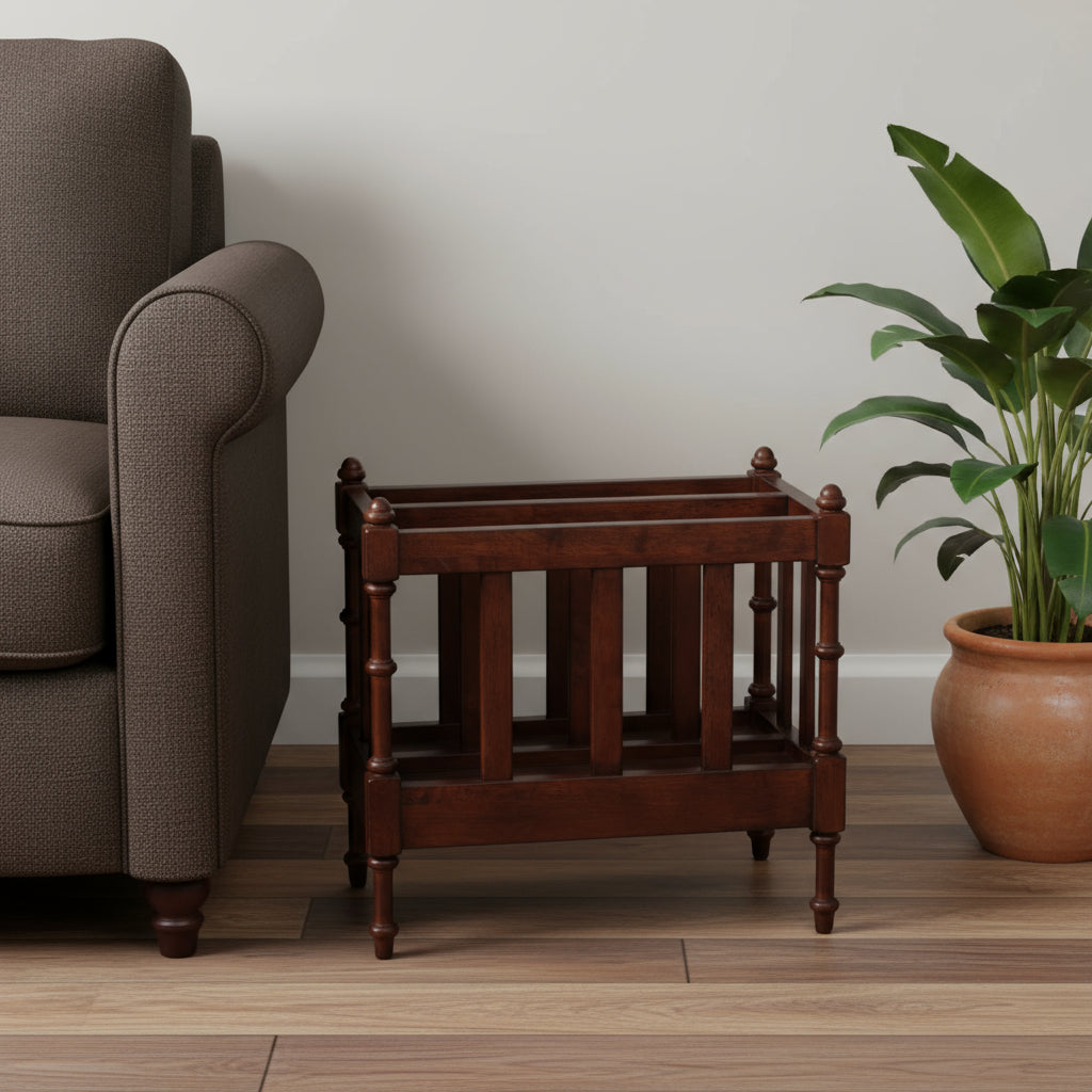 17" Brown Solid Wood Magazine Holder-Organizers-DECOROLALA