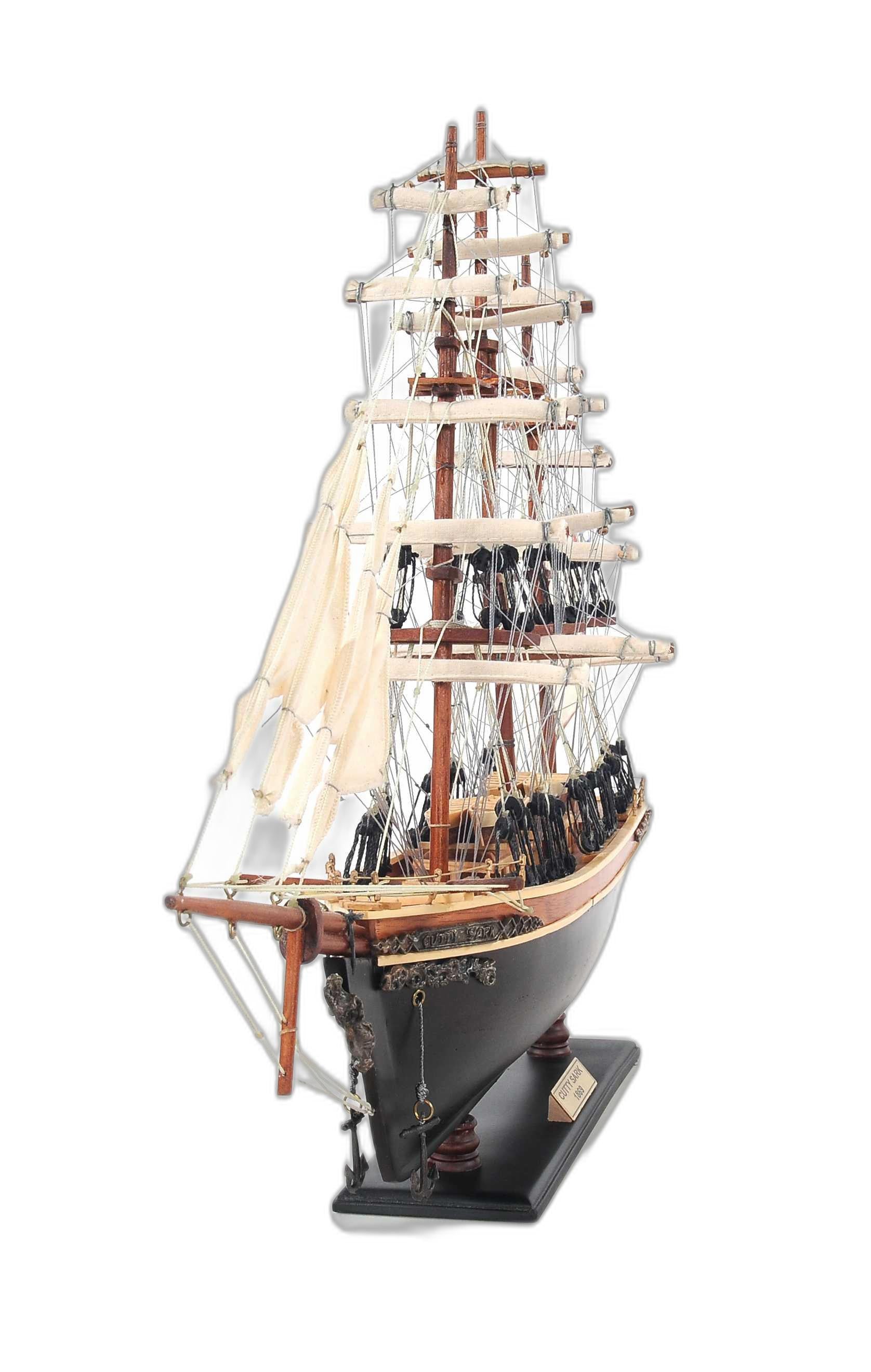 17" Brown Wood and Metal Hand Painted Cutty Sark Model Boat Tabletop Sculpture-Sculptures-DECOROLALA