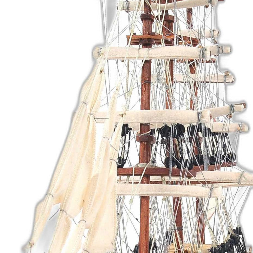 17" Brown Wood and Metal Hand Painted Cutty Sark Model Boat Tabletop Sculpture-Sculptures-DECOROLALA