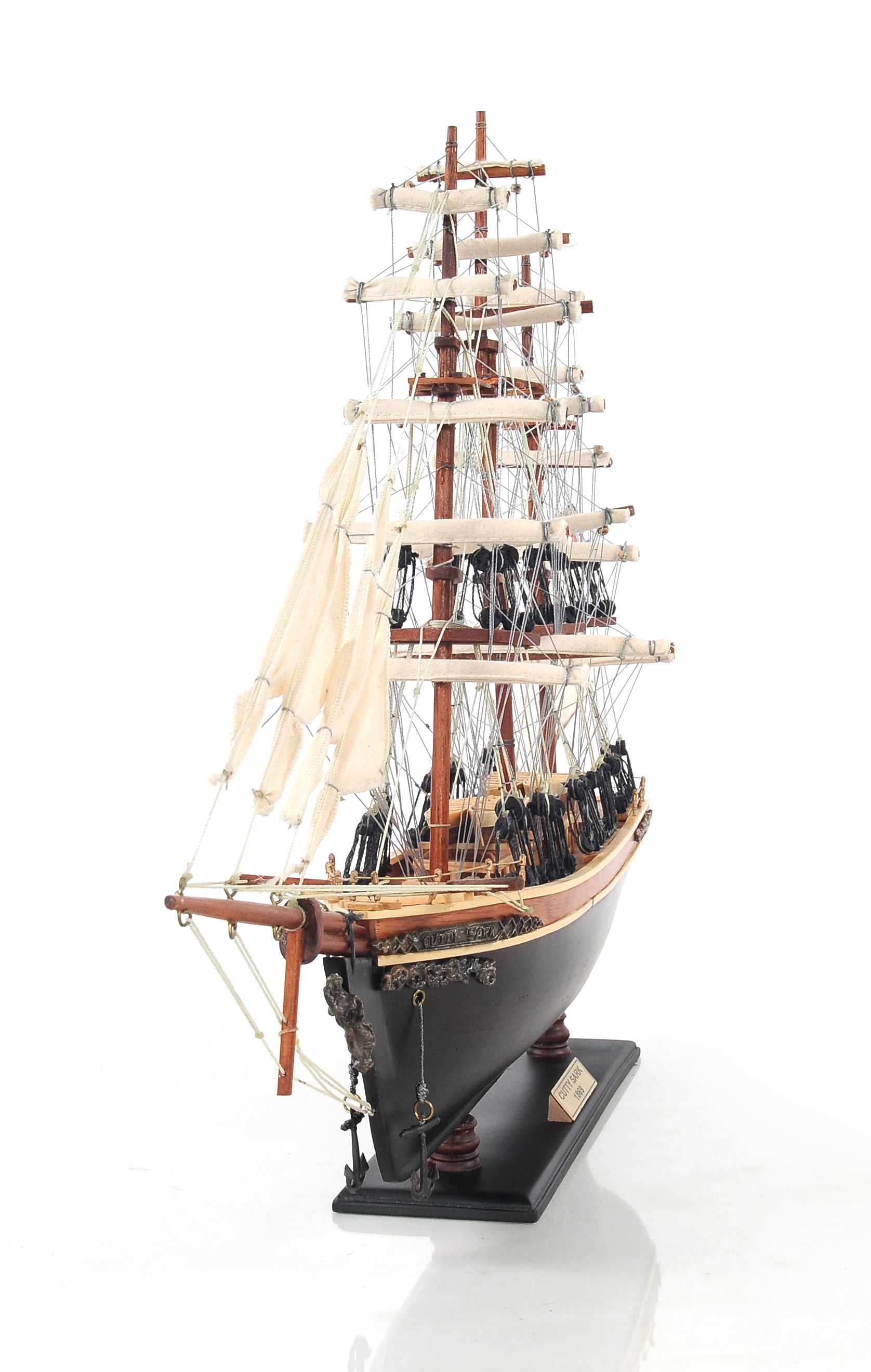 17" Brown Wood and Metal Hand Painted Cutty Sark Model Boat Tabletop Sculpture-Sculptures-DECOROLALA