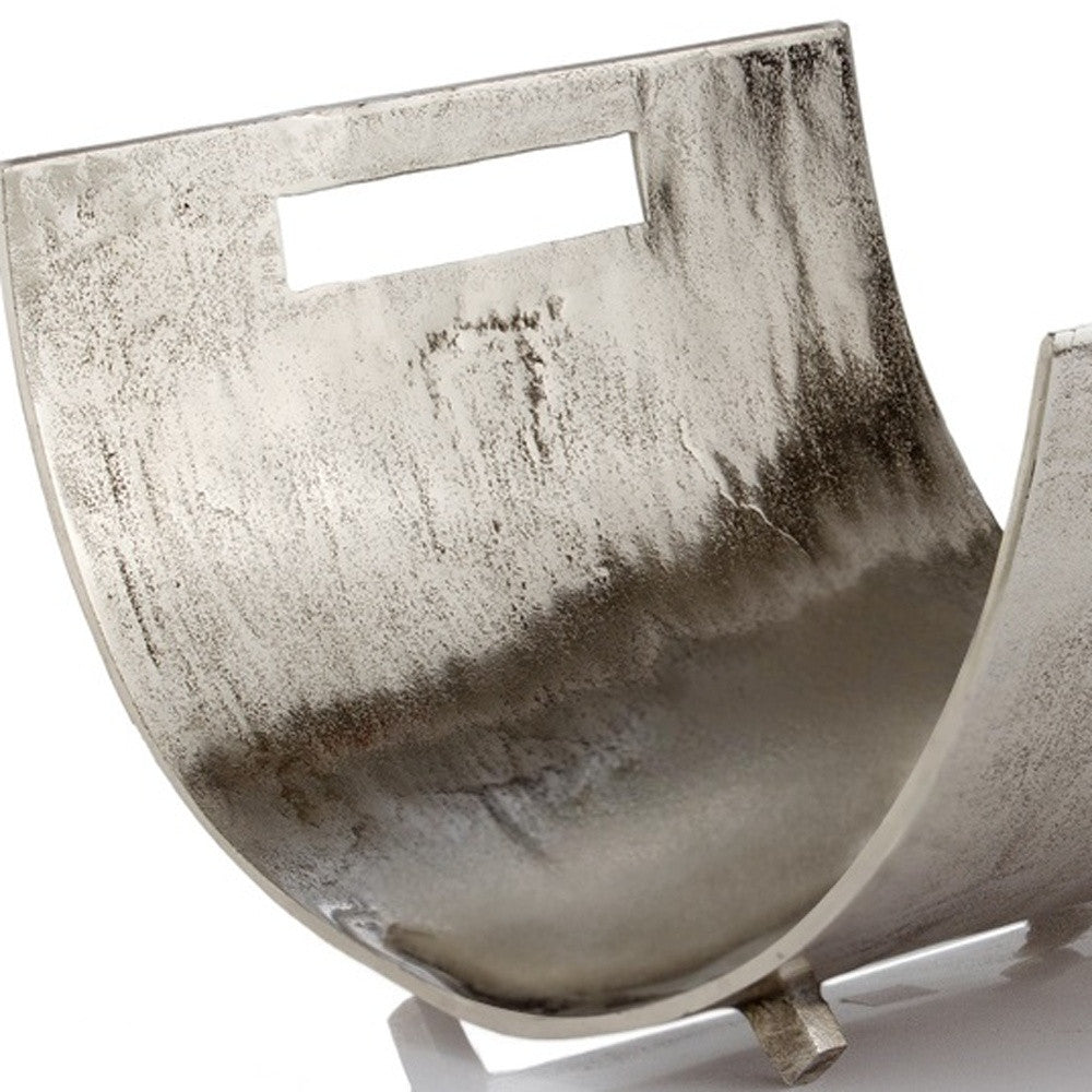 17" Brushed Silver Modern Magazine Basket-Organizers-DECOROLALA