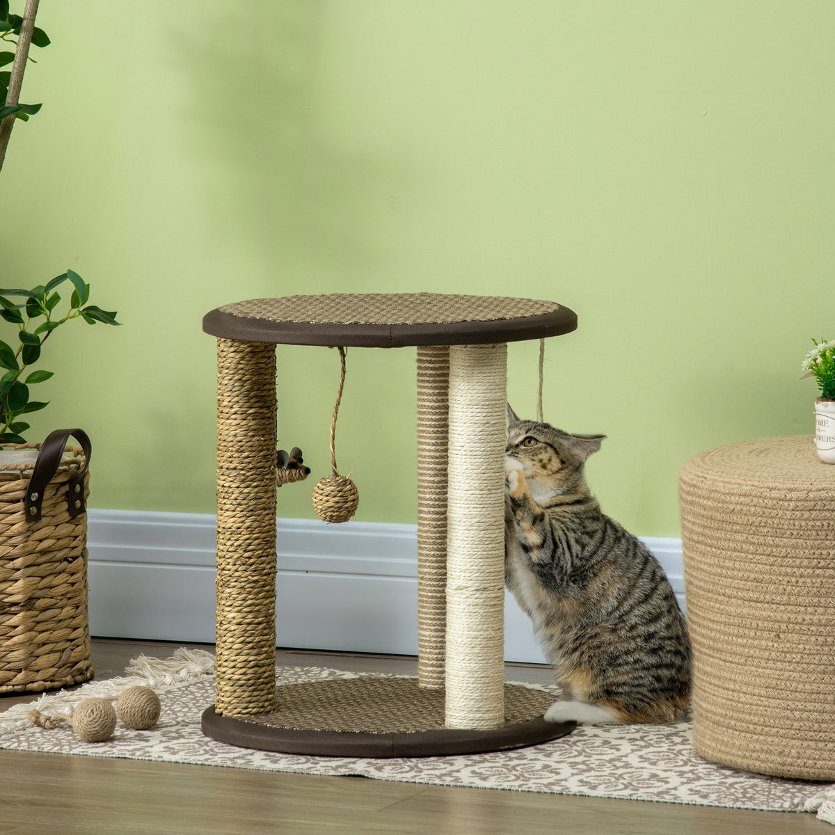 17" Cat Tree Activity Center with Scratching Posts - Brown-Cats-DECOROLALA