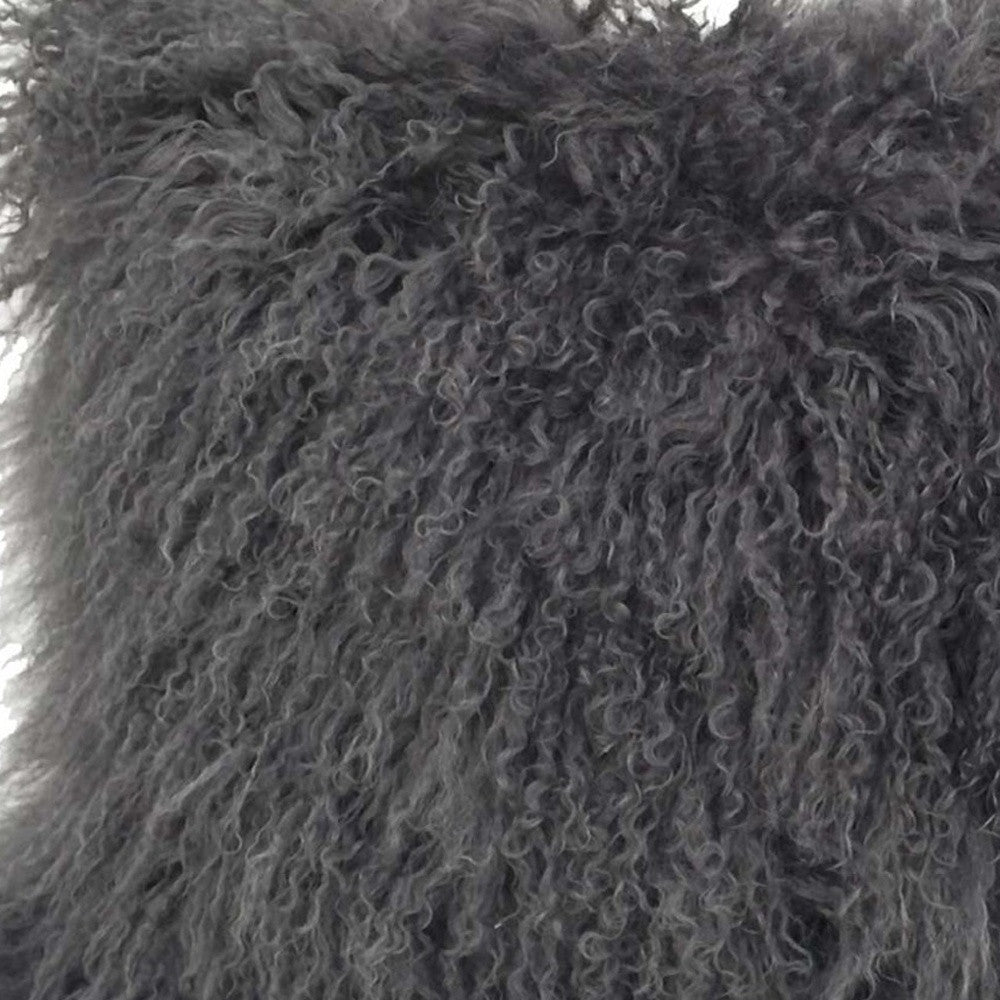 17" Charcoal Genuine Tibetan Lamb Fur Pillow With Microsuede Backing-Accent Throw Pillows-DECOROLALA