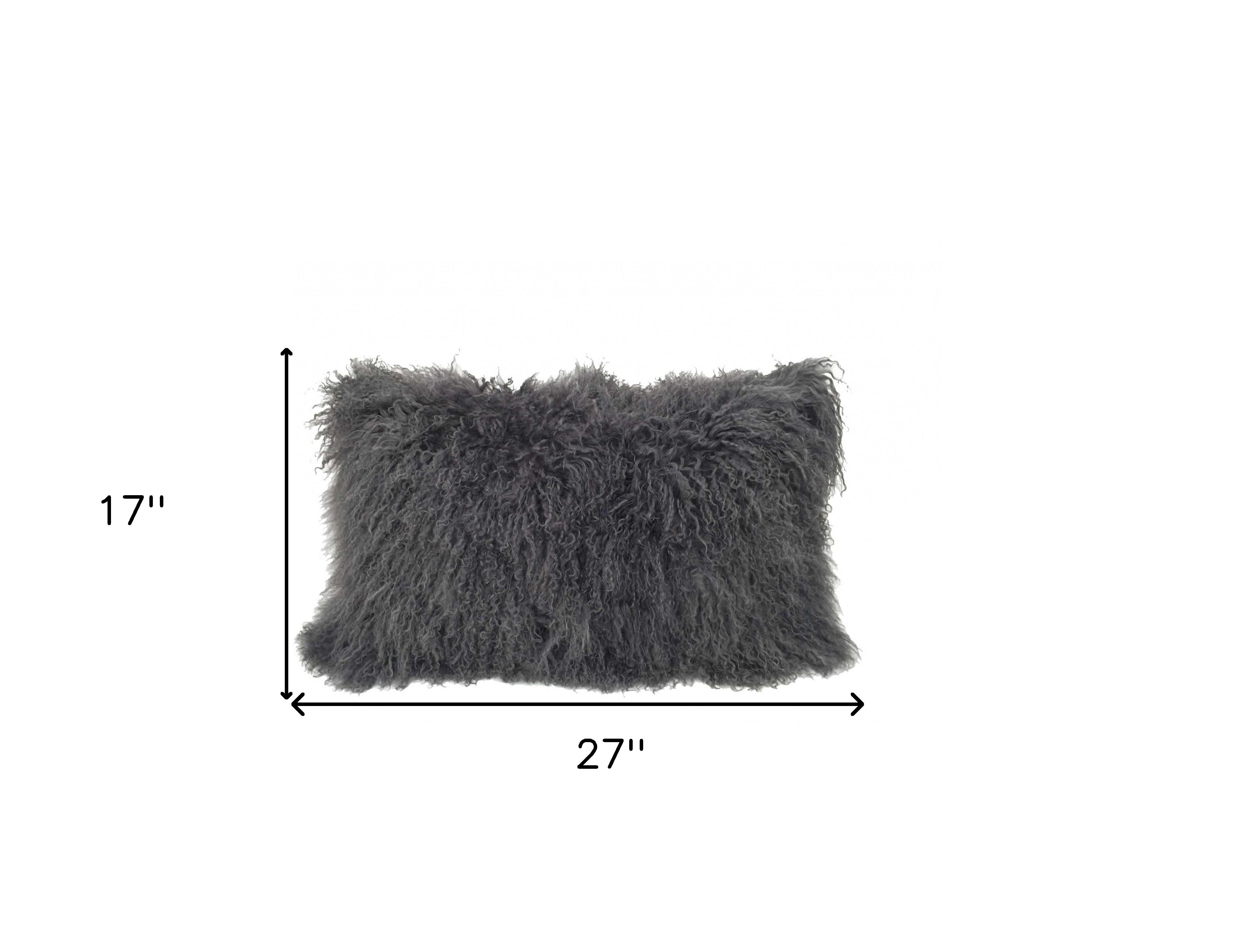 17" Charcoal Genuine Tibetan Lamb Fur Pillow With Microsuede Backing-Accent Throw Pillows-DECOROLALA