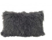 17" Charcoal Genuine Tibetan Lamb Fur Pillow With Microsuede Backing-Accent Throw Pillows-DECOROLALA