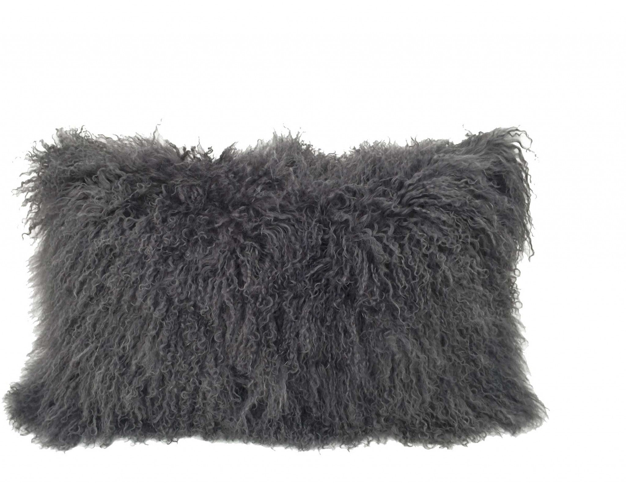 17" Charcoal Genuine Tibetan Lamb Fur Pillow With Microsuede Backing-Accent Throw Pillows-DECOROLALA