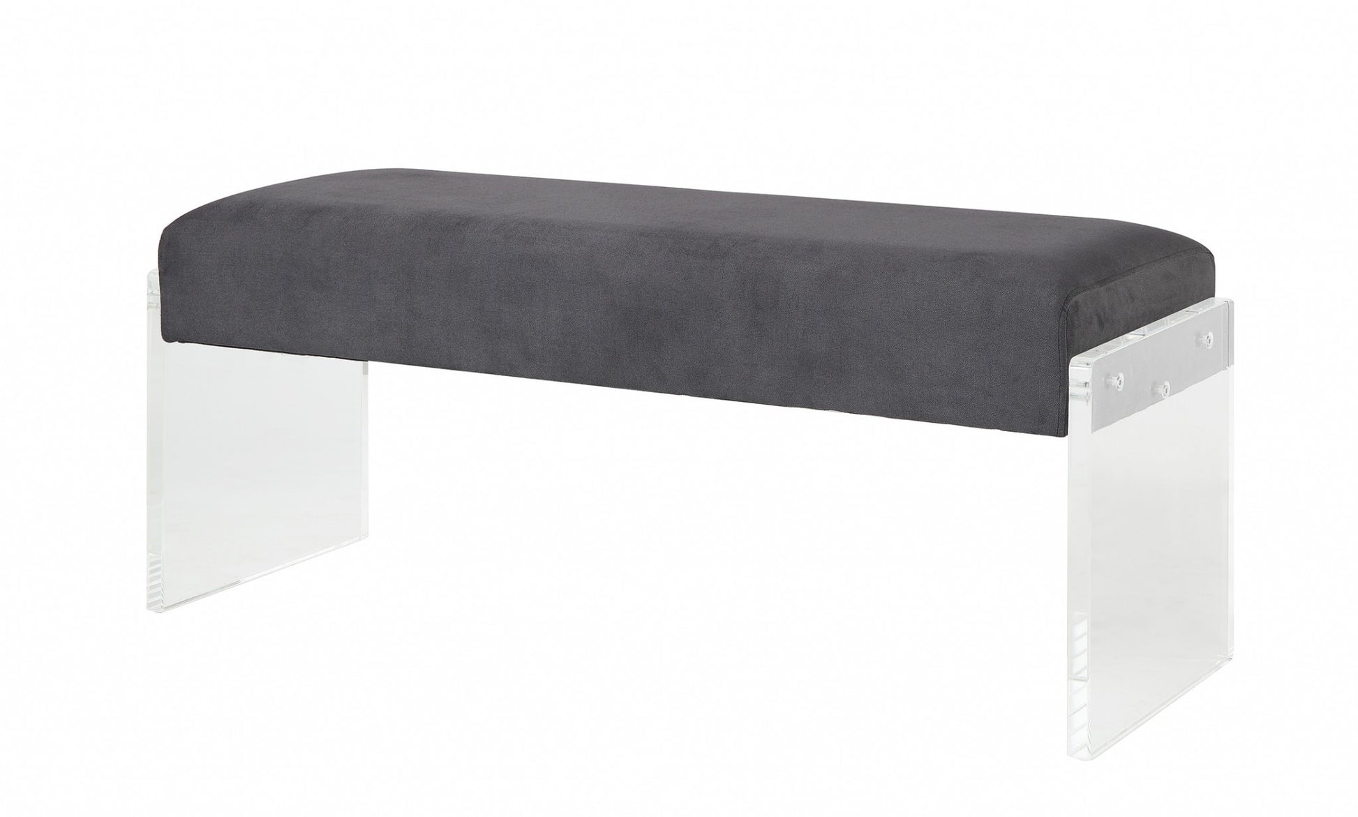 17" Charcoal and Clear Upholstered Polyester Blend Bench-Benches-DECOROLALA