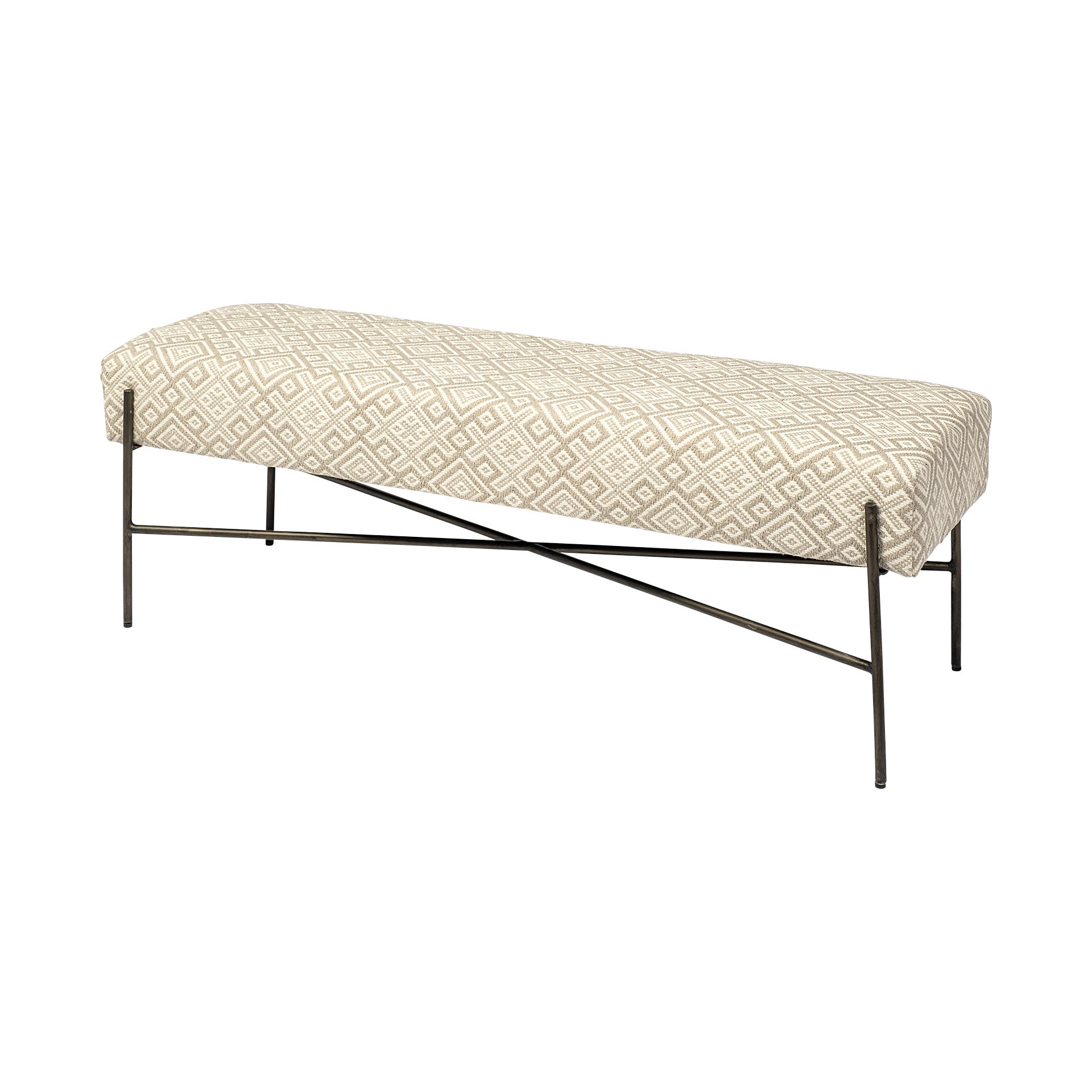 17" Cream and Black Upholstered Cotton Blend Geometric Bench-Benches-DECOROLALA