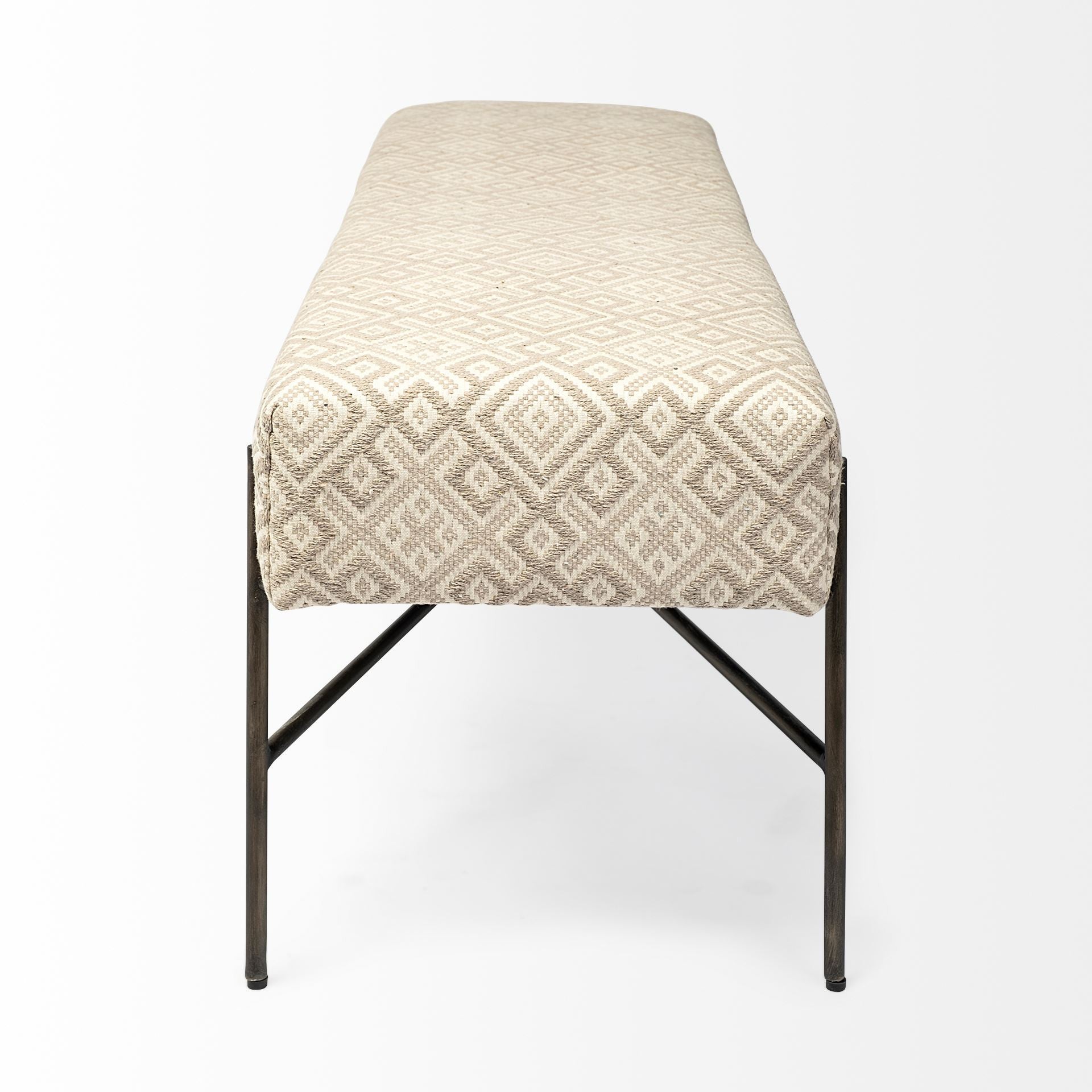 17" Cream and Black Upholstered Cotton Blend Geometric Bench-Benches-DECOROLALA