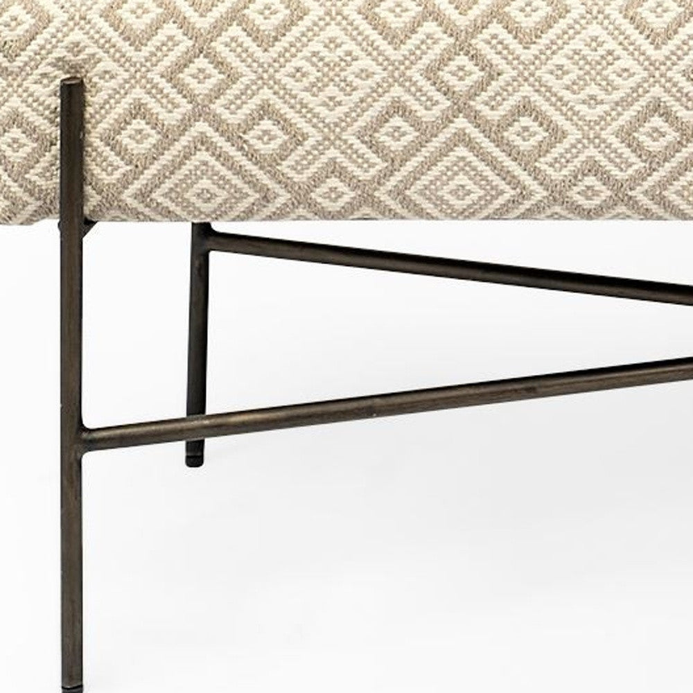 17" Cream and Black Upholstered Cotton Blend Geometric Bench-Benches-DECOROLALA