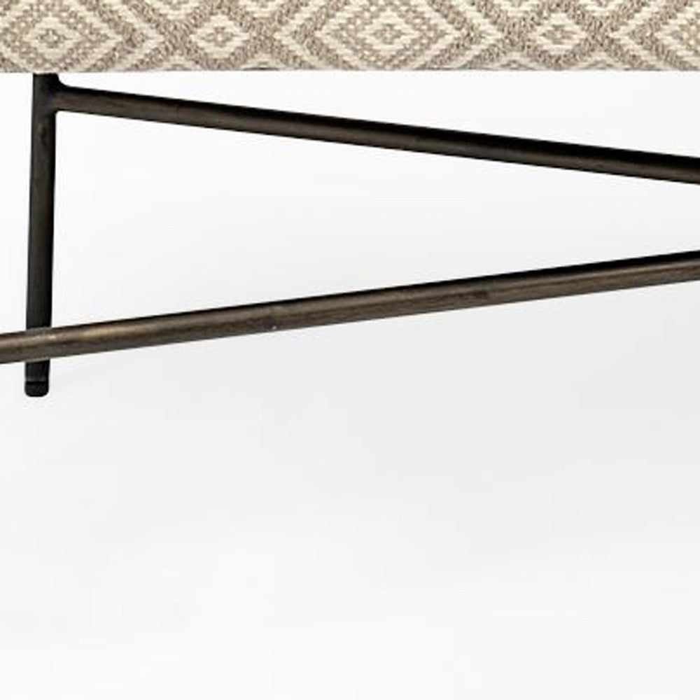 17" Cream and Black Upholstered Cotton Blend Geometric Bench-Benches-DECOROLALA