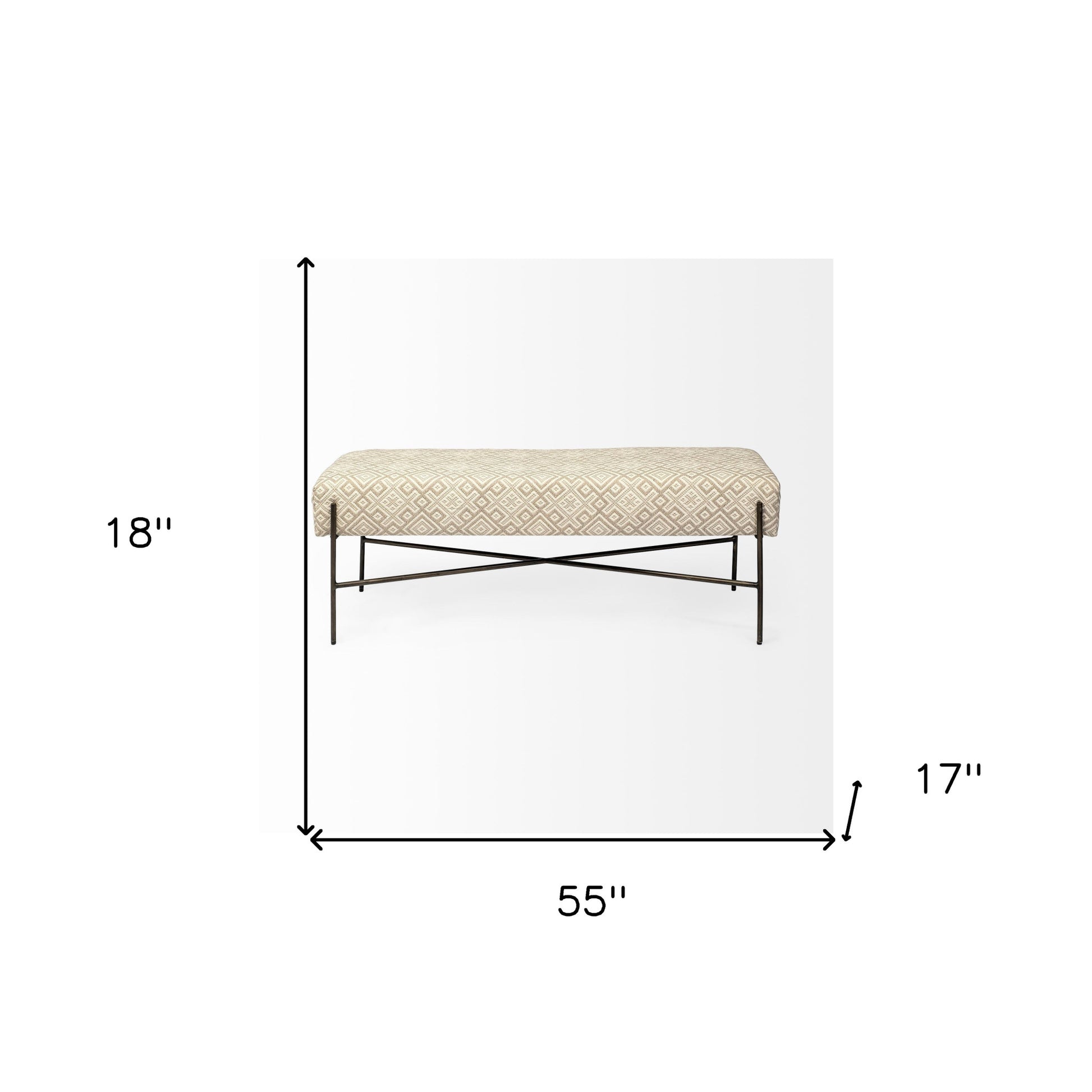 17" Cream and Black Upholstered Cotton Blend Geometric Bench-Benches-DECOROLALA