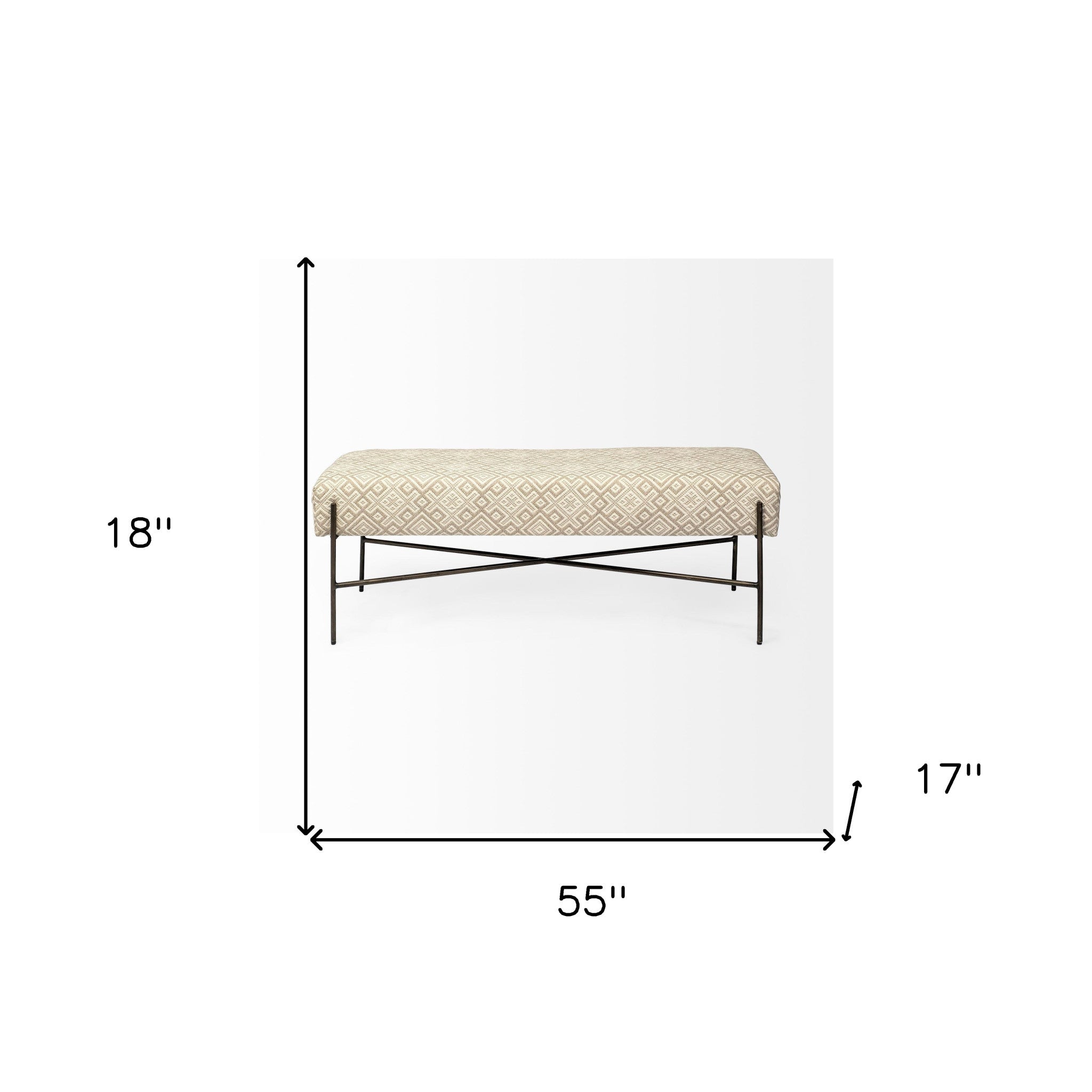 17" Cream and Black Upholstered Cotton Blend Geometric Bench-Benches-DECOROLALA