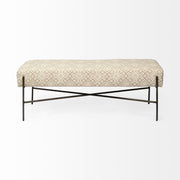 17" Cream and Black Upholstered Cotton Blend Geometric Bench-Benches-DECOROLALA