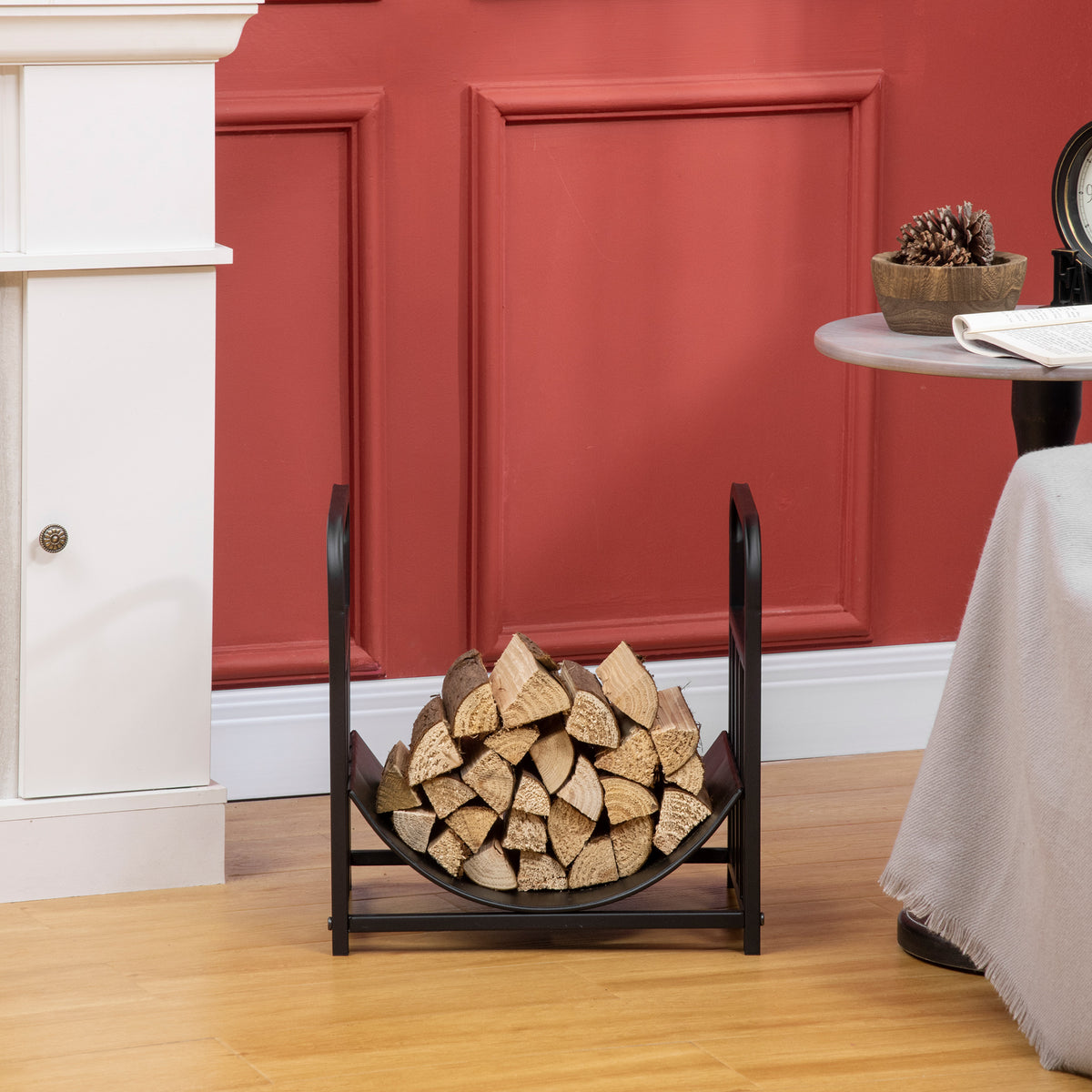 17" Curved Firewood Rack - Bear and Pine Tree Steel Log Holder-Firewood Racks-DECOROLALA