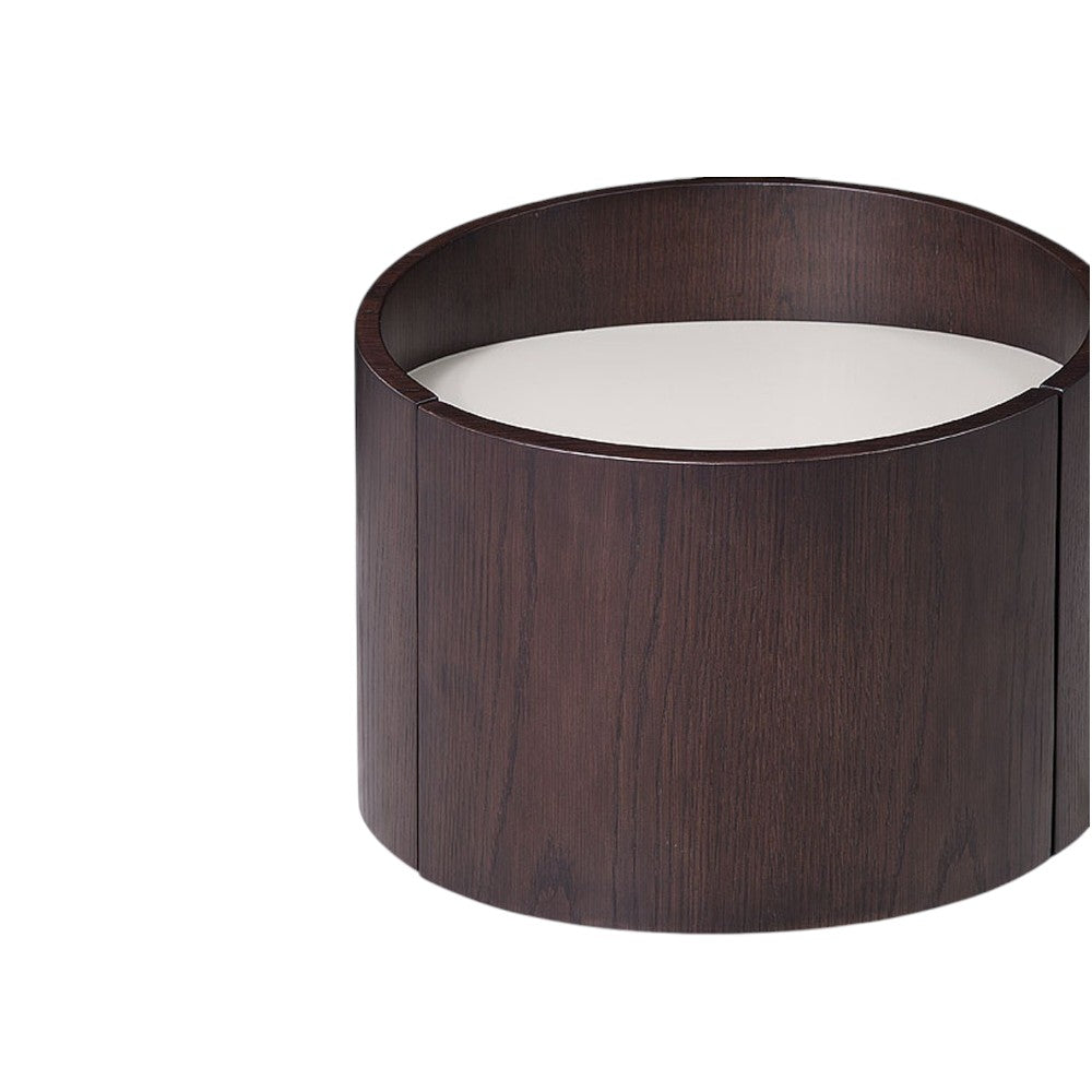 17" Dark Brown Solid Wood Round End Table-End-Side Tables-DECOROLALA