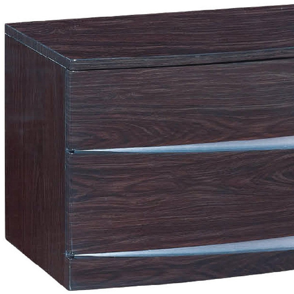 17" Dark Brown Two Drawers Manufactured Wood Mirrored Nightstand-Nightstands & Bedside Tables-DECOROLALA