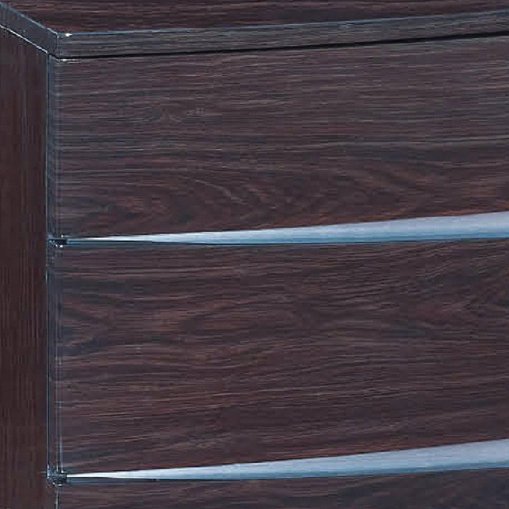 17" Dark Brown Two Drawers Manufactured Wood Mirrored Nightstand-Nightstands & Bedside Tables-DECOROLALA