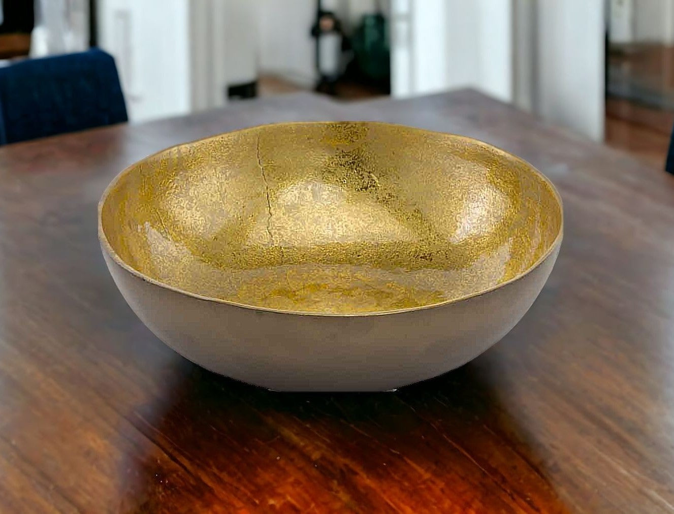 17" Gold and Bronze Aluminum Round Centerpiece Bowl-Serving Bowls-DECOROLALA