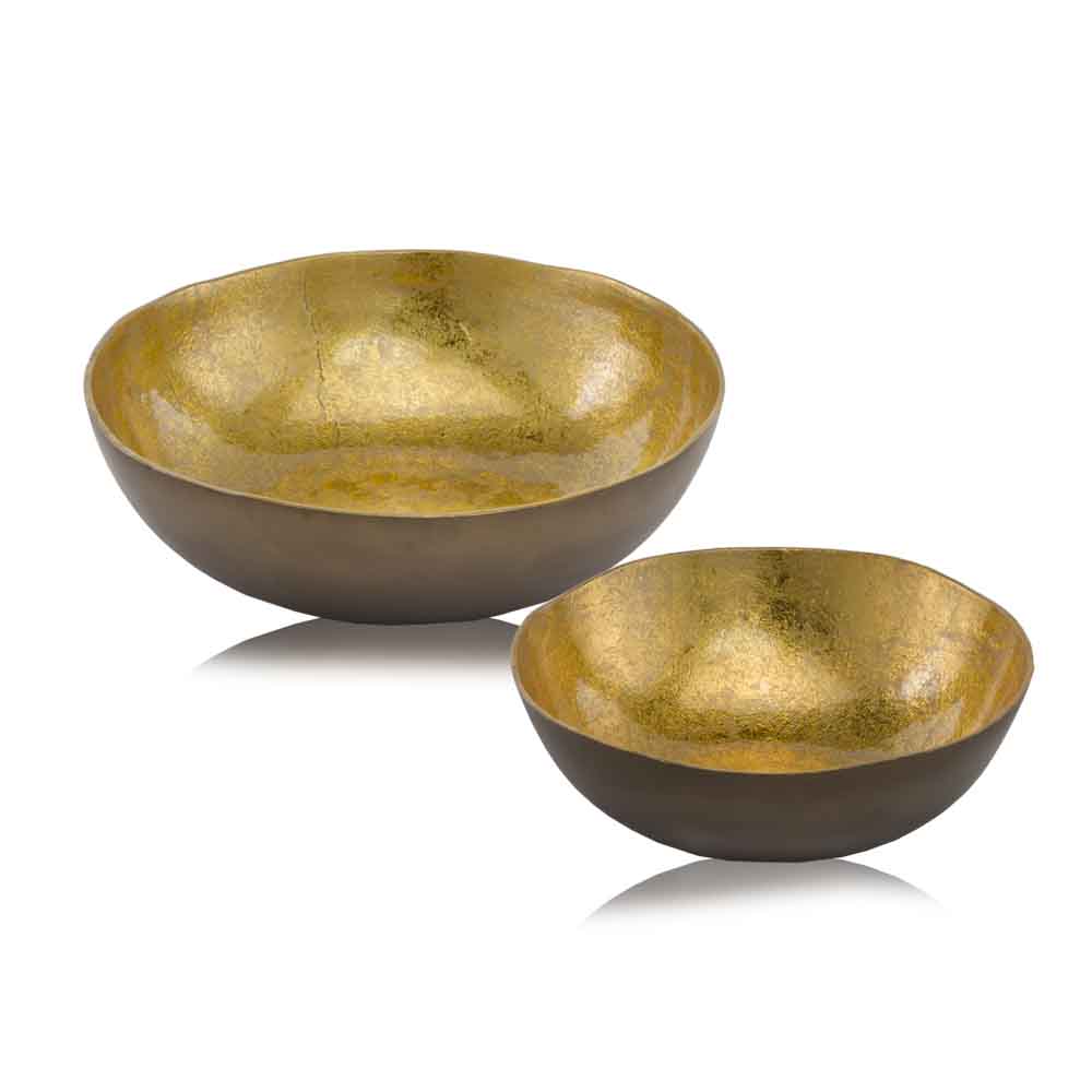 17" Gold and Bronze Aluminum Round Centerpiece Bowl-Serving Bowls-DECOROLALA