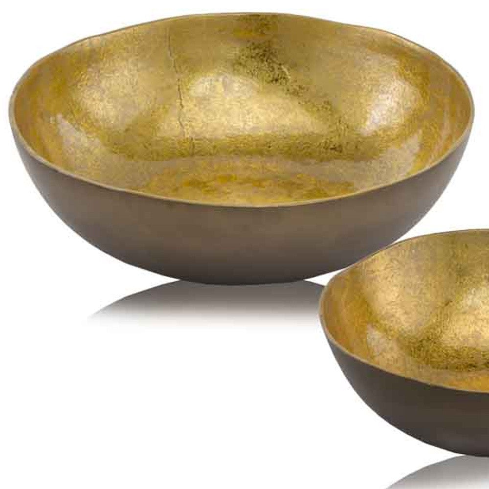 17" Gold and Bronze Aluminum Round Centerpiece Bowl-Serving Bowls-DECOROLALA