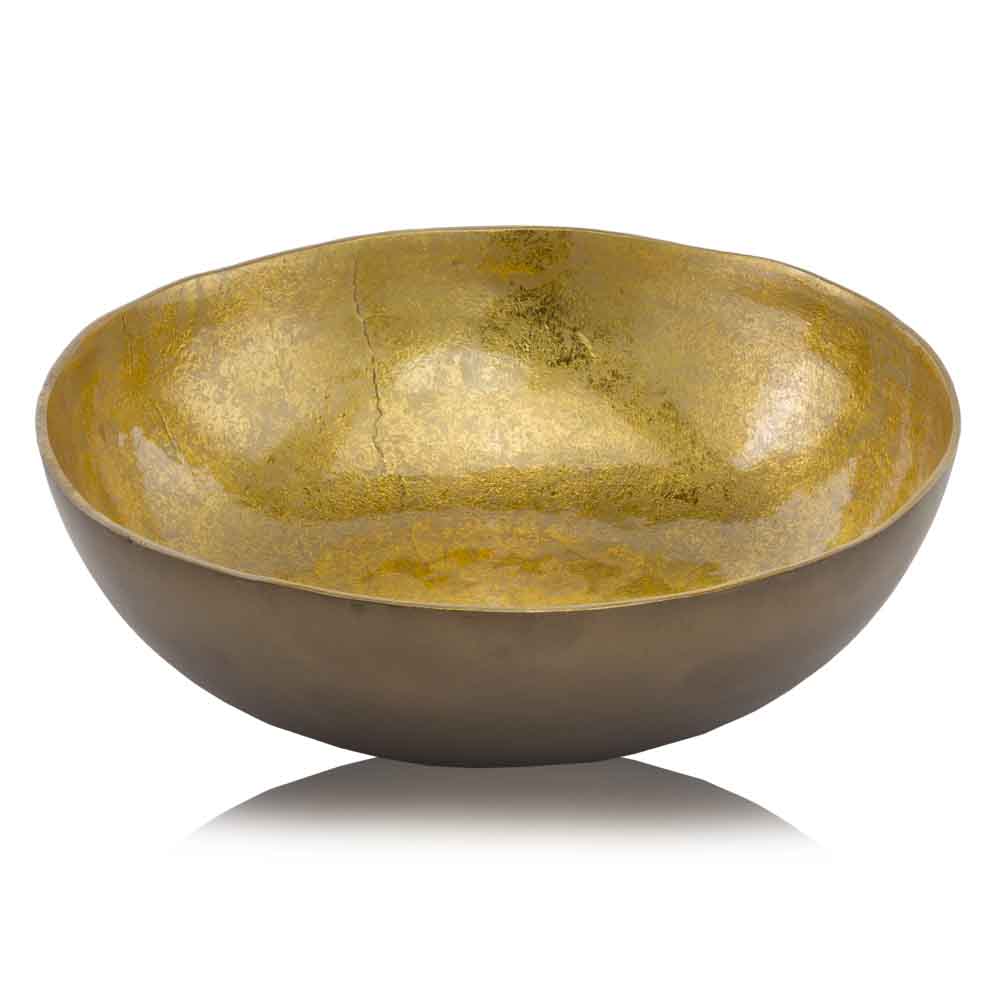 17" Gold and Bronze Aluminum Round Centerpiece Bowl-Serving Bowls-DECOROLALA