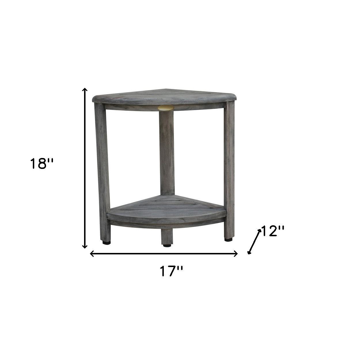 17" Gray Teak Corner Shower Bench With Shelf-Shower Benches-DECOROLALA