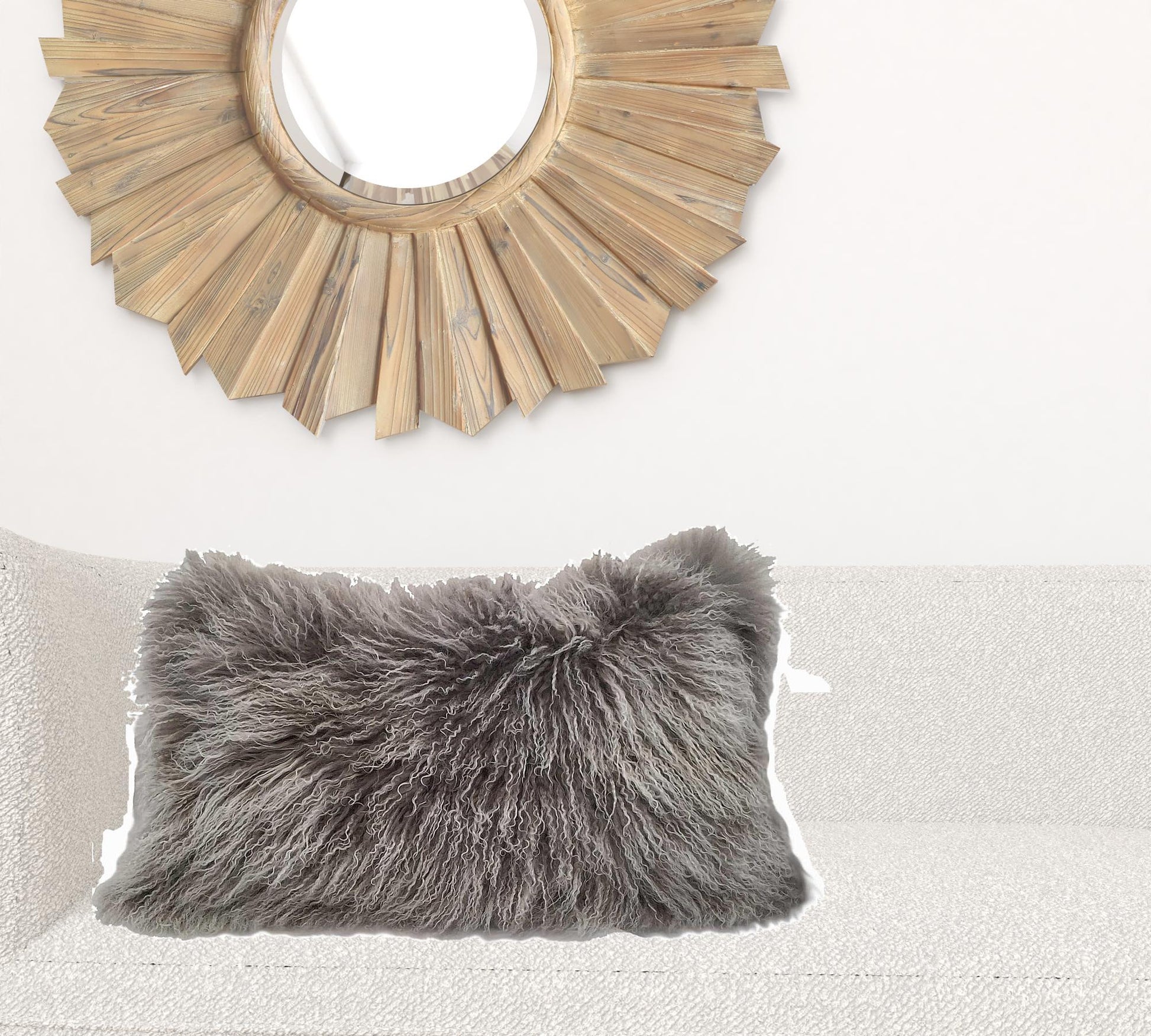17" Grey Genuine Tibetan Lamb Fur Pillow With Microsuede Backing-Accent Throw Pillows-DECOROLALA