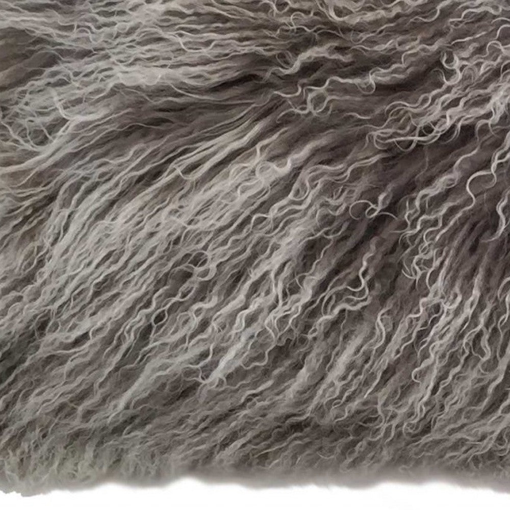 17" Grey Genuine Tibetan Lamb Fur Pillow With Microsuede Backing-Accent Throw Pillows-DECOROLALA