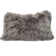 17" Grey Genuine Tibetan Lamb Fur Pillow With Microsuede Backing-Accent Throw Pillows-DECOROLALA