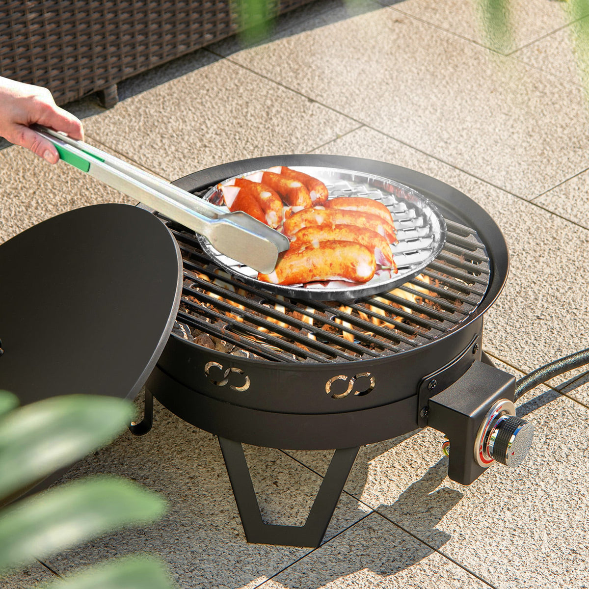 17 Inch Portable Gas Fire Pit with Folding Legs and Removable Grill for Camping-Black-Fire Pits-DECOROLALA
