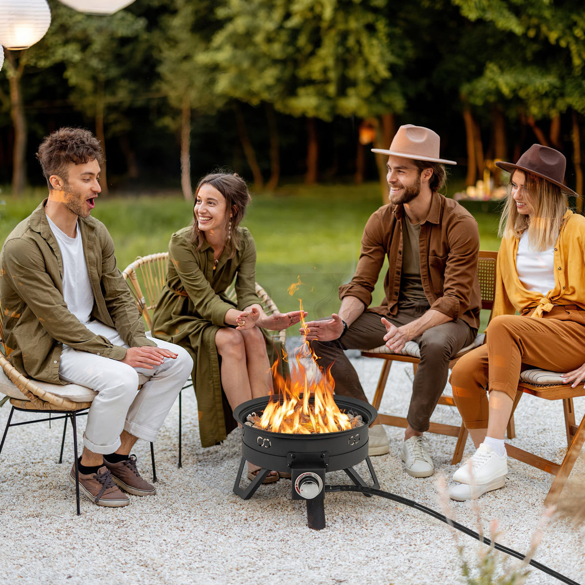 17 Inch Portable Gas Fire Pit with Folding Legs and Removable Grill for Camping-Black-Fire Pits-DECOROLALA
