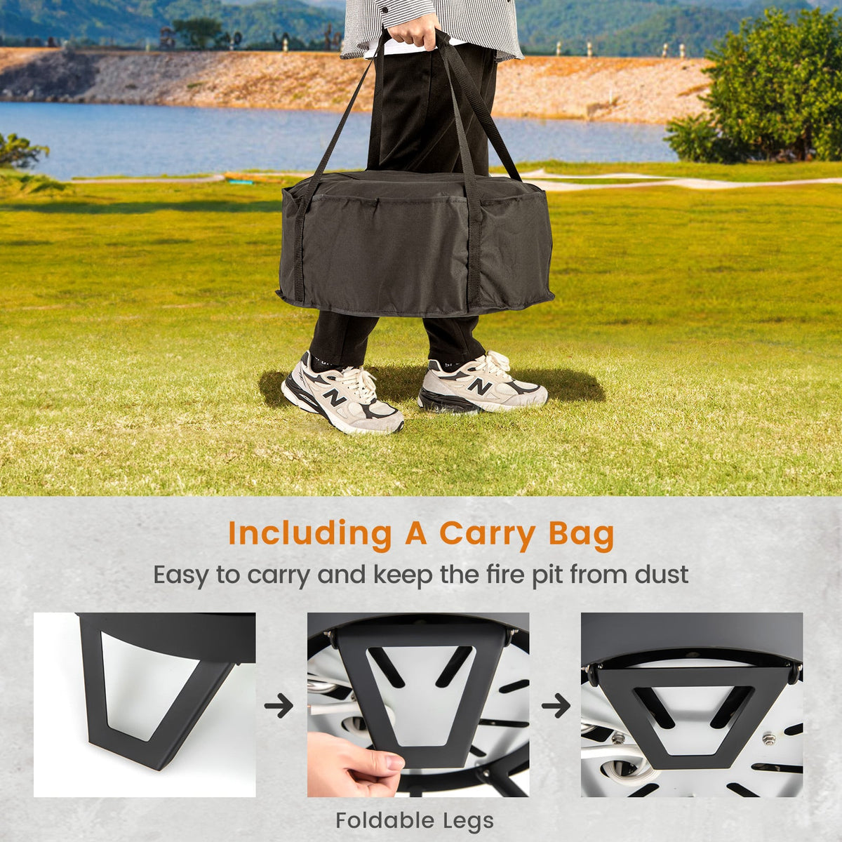 17 Inch Portable Gas Fire Pit with Folding Legs and Removable Grill for Camping-Black-Fire Pits-DECOROLALA